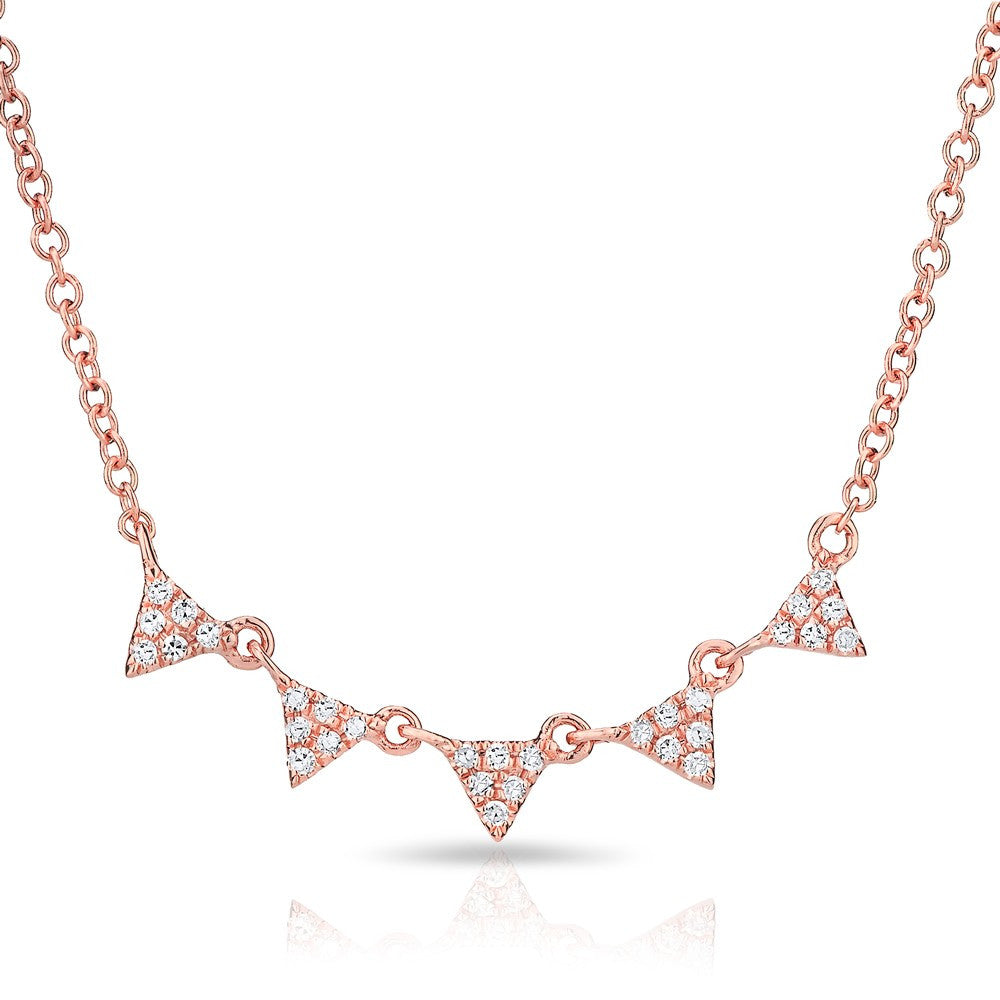 14KT Rose Gold Diamond 5 Mini Triangle Necklace