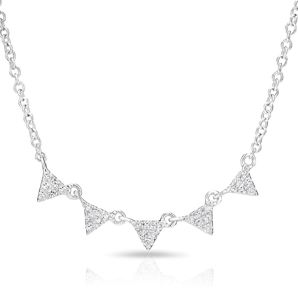 14KT White Gold Diamond 5 Mini Triangle Necklace
