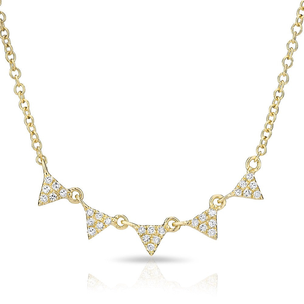 14KT Yellow Gold Diamond 5 Mini Triangle Necklace