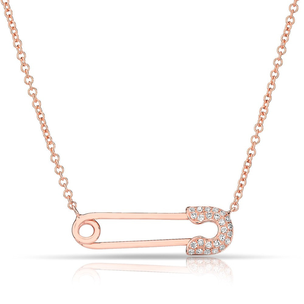 14KT Rose Gold Diamond Safety Pin Necklace
