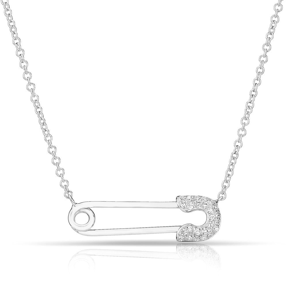 14KT White Gold Diamond Safety Pin Necklace