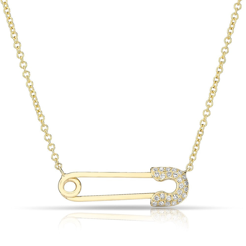 14KT Yellow Gold Diamond Safety Pin Necklace