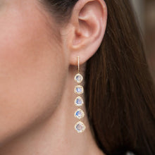 14KT Yellow Gold Organic Moonstone Diamond Drop Earrings
