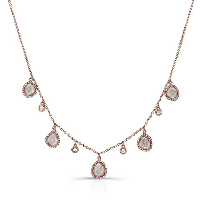 14KT Rose Gold Diamond Slice and White Sapphire Necklace