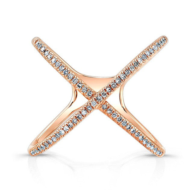 14KT Rose Gold Diamond X Ring