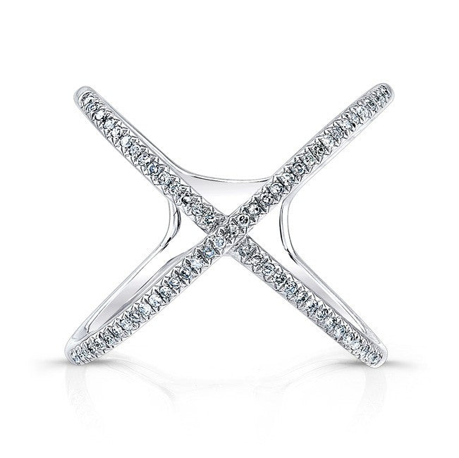 14KT White Gold Diamond X Ring