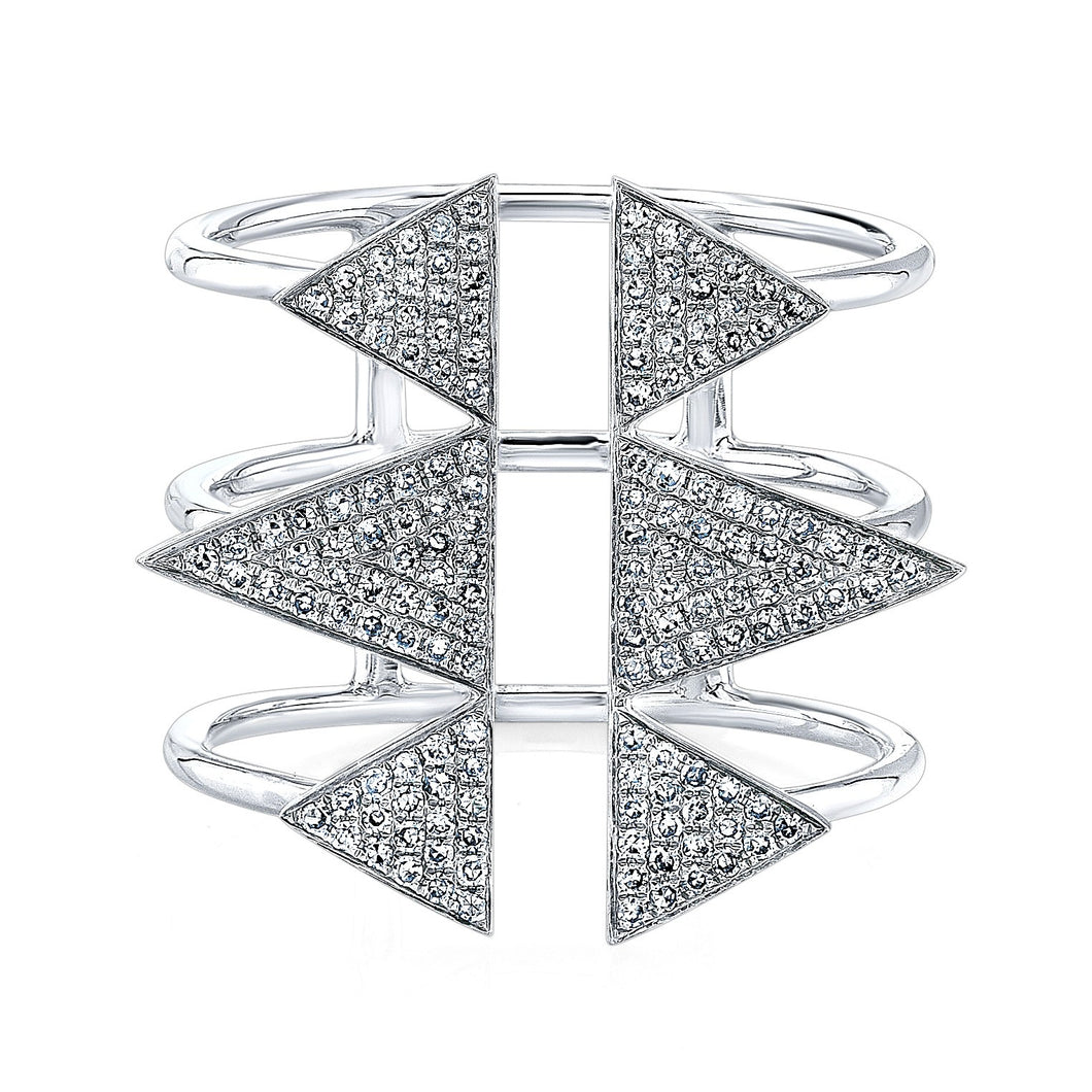 14KT White Gold Diamond Triple Spike Ring
