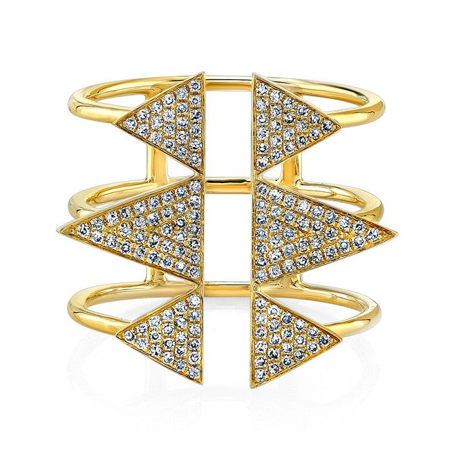14KT Yellow Gold Diamond Triple Spike Ring