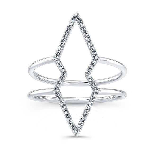 14KT White Gold Diamond Double Open Spear Ring