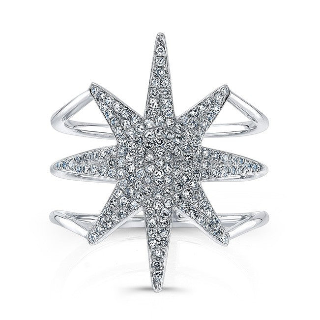 14KT White Gold Diamond Star Ring