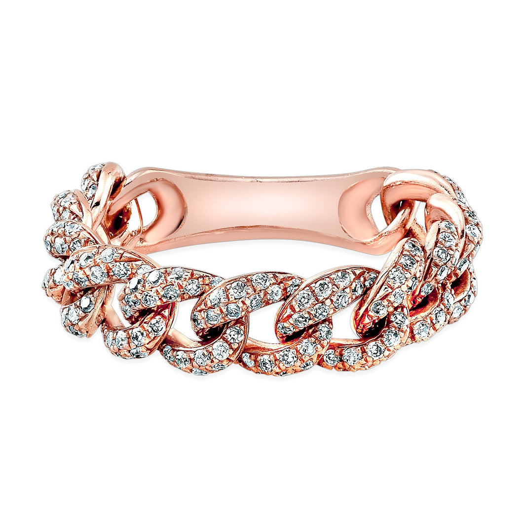 14KT Rose Gold Diamond Thin Chain Link Ring