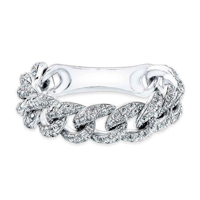 14KT White Gold Diamond Thin Chain Link Ring