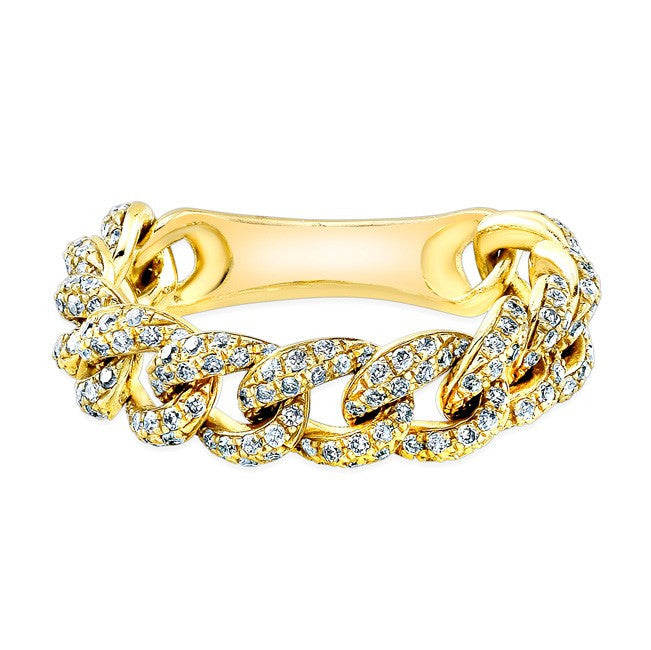 14K Yellow Gold Diamond Thin Chain Link Ring
