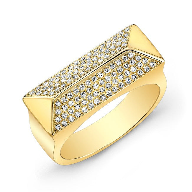 14KT Yellow Gold Diamond Pyramid Bar Ring
