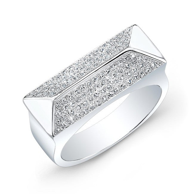 14KT White Gold Diamond Pyramid Bar Ring