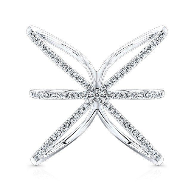 14KT White Gold Diamond Starburst Ring