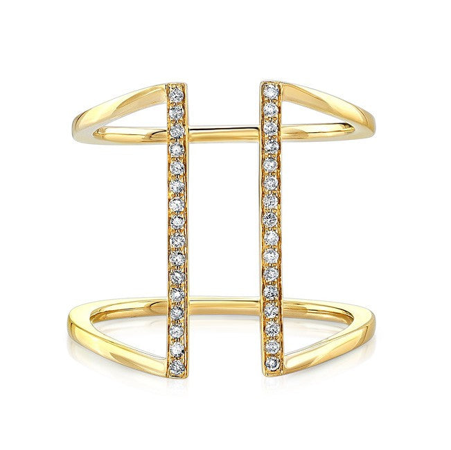 14KT Yellow Gold Diamond Straight Double Bar Ring