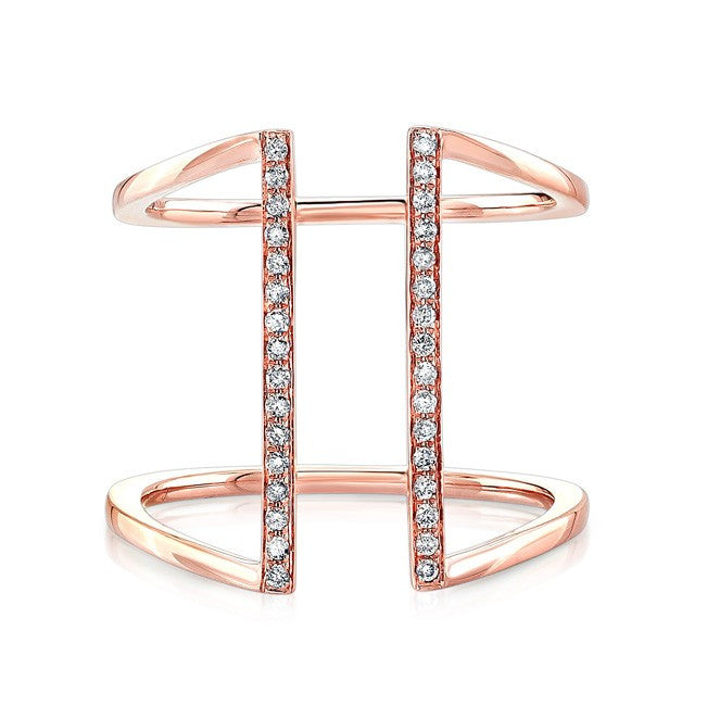 14KT Rose Gold Diamond Straight Double Bar Ring