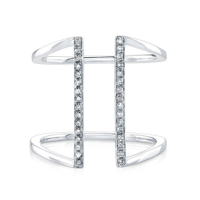 14KT White Gold Diamond Straight Double Bar Ring