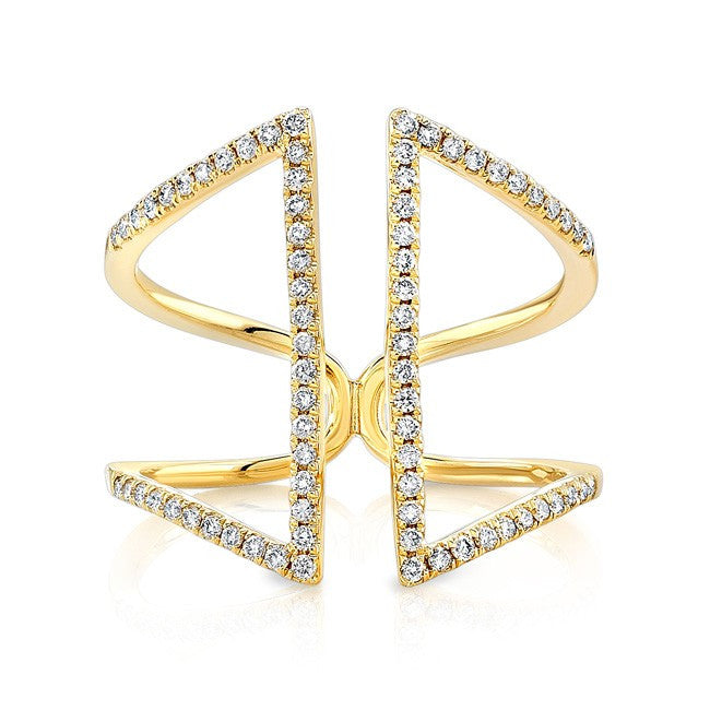 14KT Yellow Gold Diamond Double Bar Angled Ring