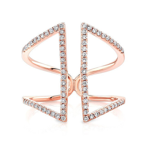 14KT Rose Gold Diamond Double Bar Angled Ring