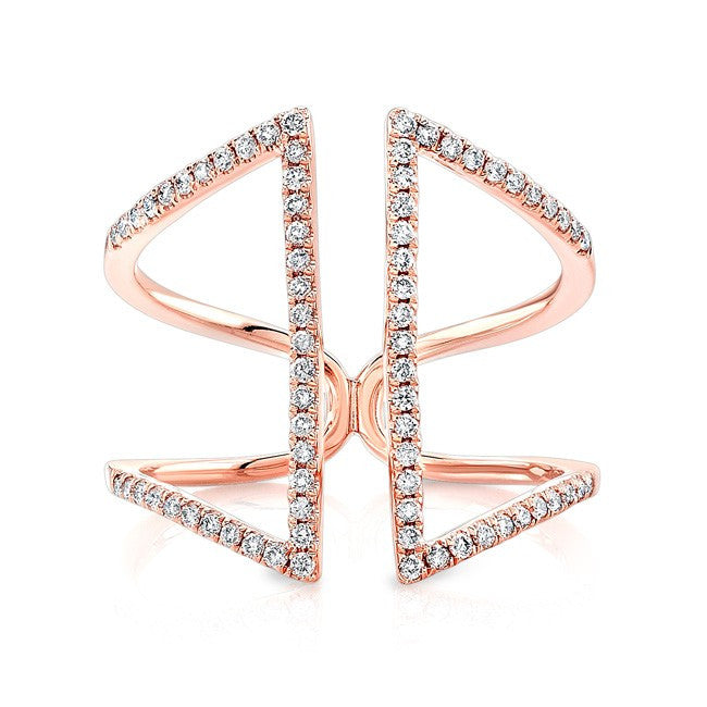 14KT Rose Gold Diamond Double Bar Angled Ring