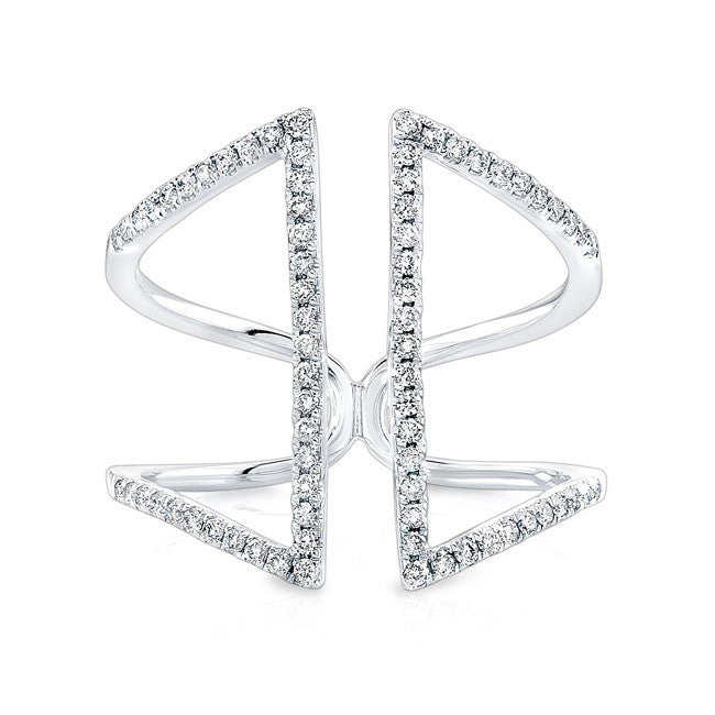 14KT White Gold Diamond Double Bar Angled Ring
