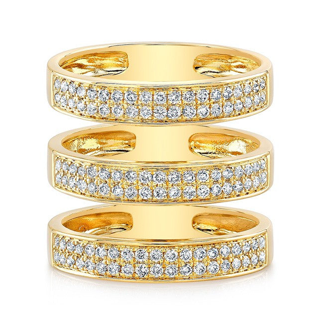 14KT Yellow Gold Diamond Large Triple Bar Ring