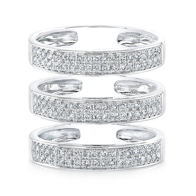 14KT White Gold Diamond Large Triple Bar Ring