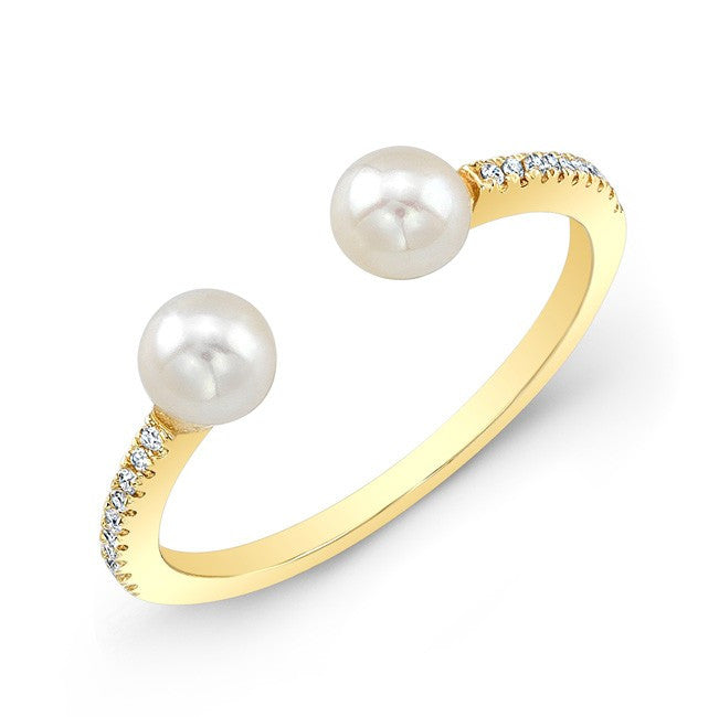 14KT Yellow Gold Diamond Pearl Tastemaker Ring