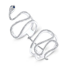 14KT White Gold Diamond Blue Sapphire Snake Connector Ring