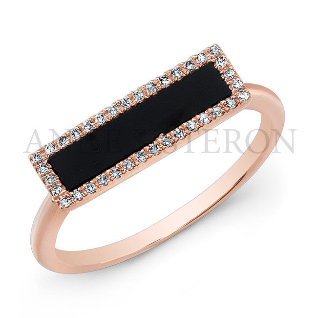 14KT Rose Gold Onyx Diamond Bar Ring