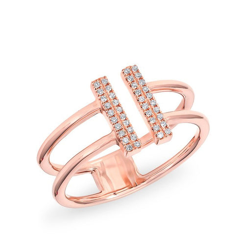 14KT Rose Gold Diamond Double Bar Open Ring