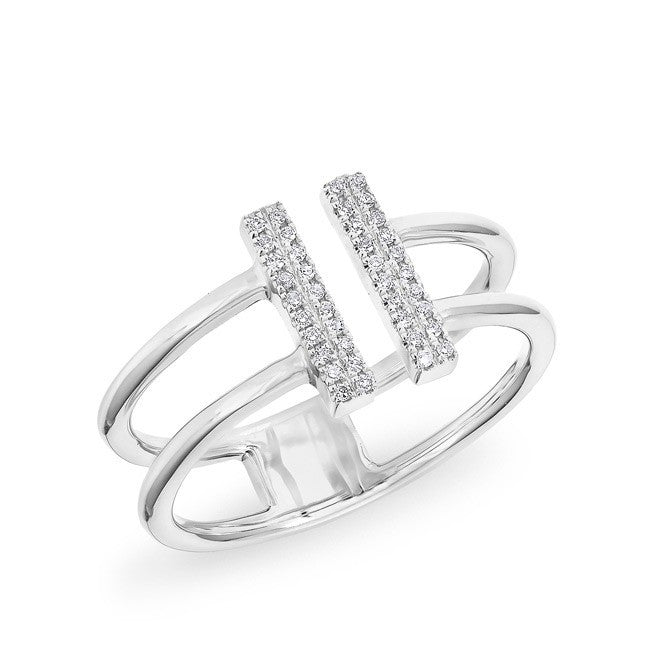 14KT White Gold Diamond Double Bar Open Ring