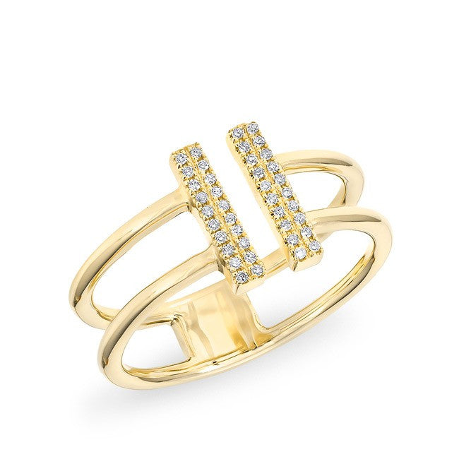 14KT Yellow Gold Diamond Double Bar Open Ring