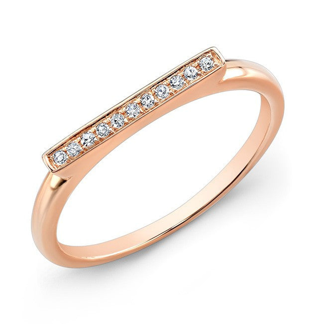 14KT Rose Gold Diamond Long Bar Ring