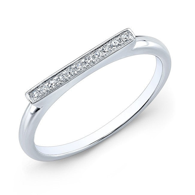14KT White Gold Diamond Long Bar Ring