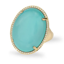 14KT Yellow Gold Turquoise Diamond Oval Cocktail Ring