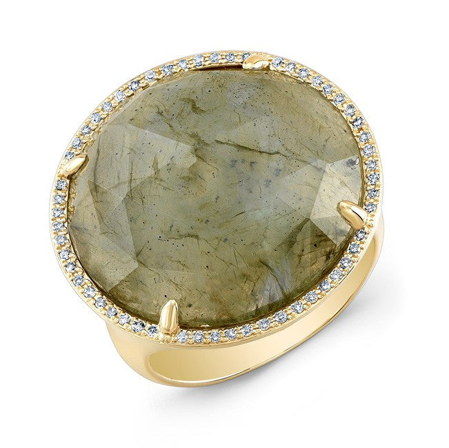 14KT Yellow Gold Labradorite Diamond Fancy Cocktail Ring