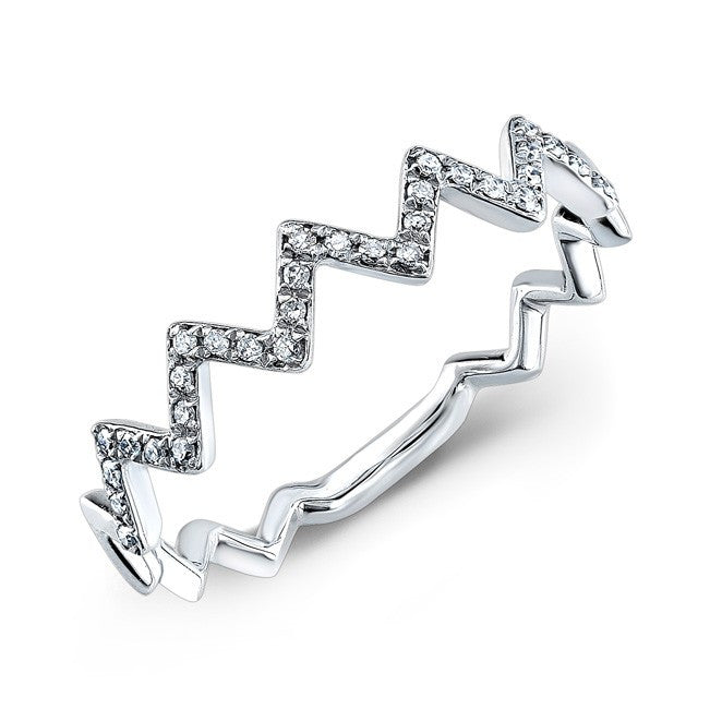 14KT White Gold Diamond Zig Zag Stacking Ring