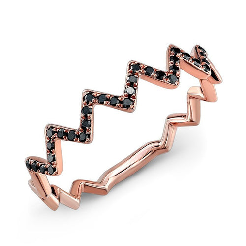 14KT Rose Gold Black Diamond Zig Zag Stacking Ring