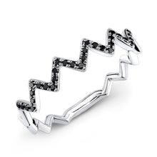 14KT White Gold Black Diamond Zig Zag Stacking Ring