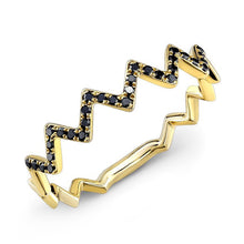 14KT Yellow Gold Black Diamond Zig Zag Stacking Ring