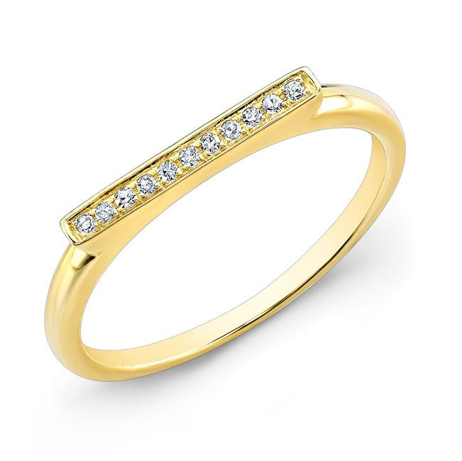 14KT Yellow Gold Diamond Long Bar Ring