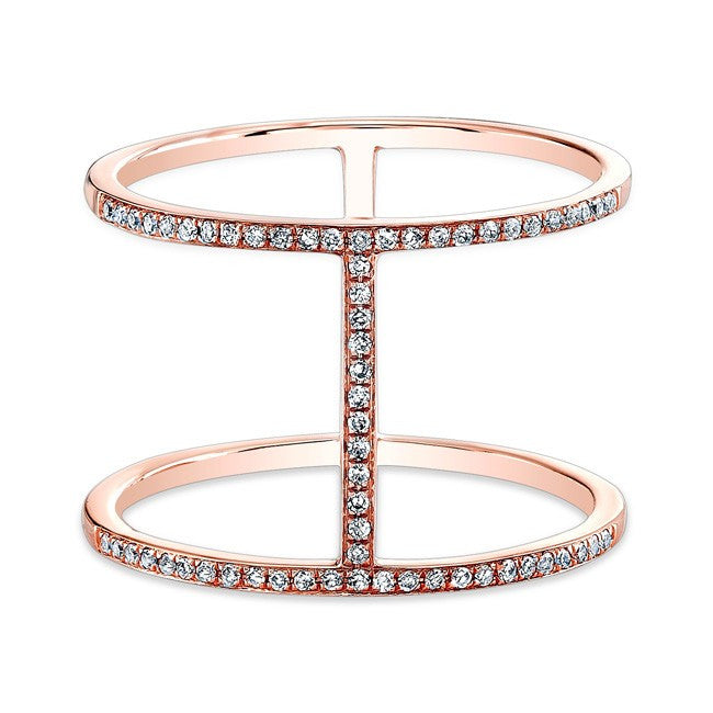 14KT Rose Gold Diamond H Trois Ring
