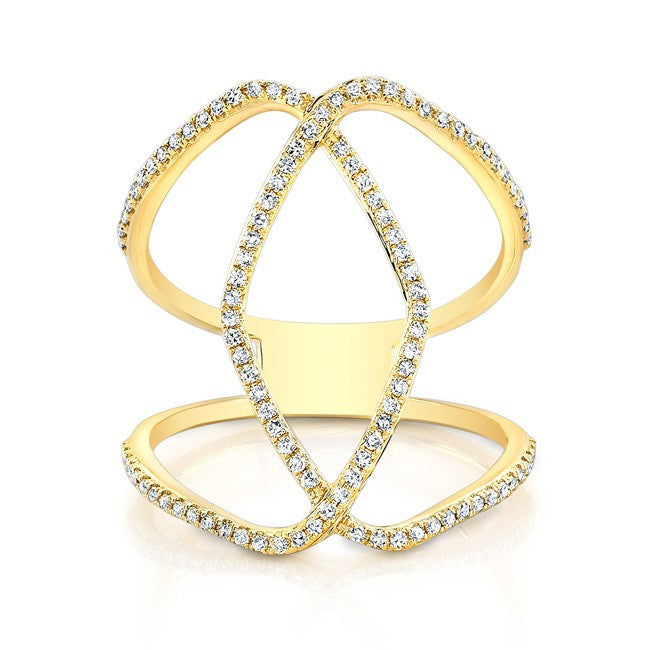 14KT Yellow Gold Diamond Edgy Cigar Band Ring