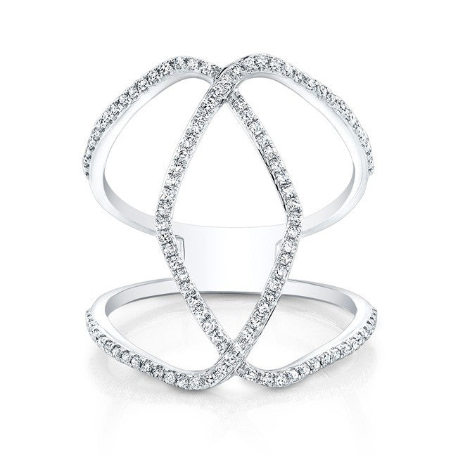 14KT White Gold Diamond Edgy Cigar Band Ring