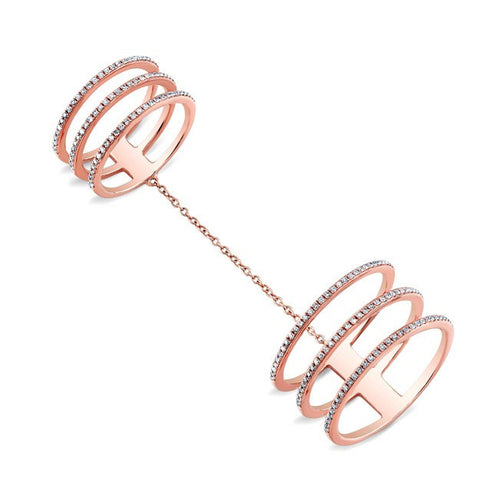 14KT Rose Gold Diamond Chained Double Ring