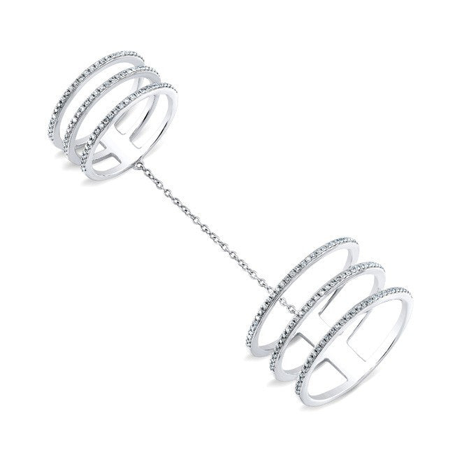 14KT White Gold Diamond Chained Double Ring