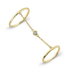 14KT Yellow Gold Solitaire Diamond Chain Ring